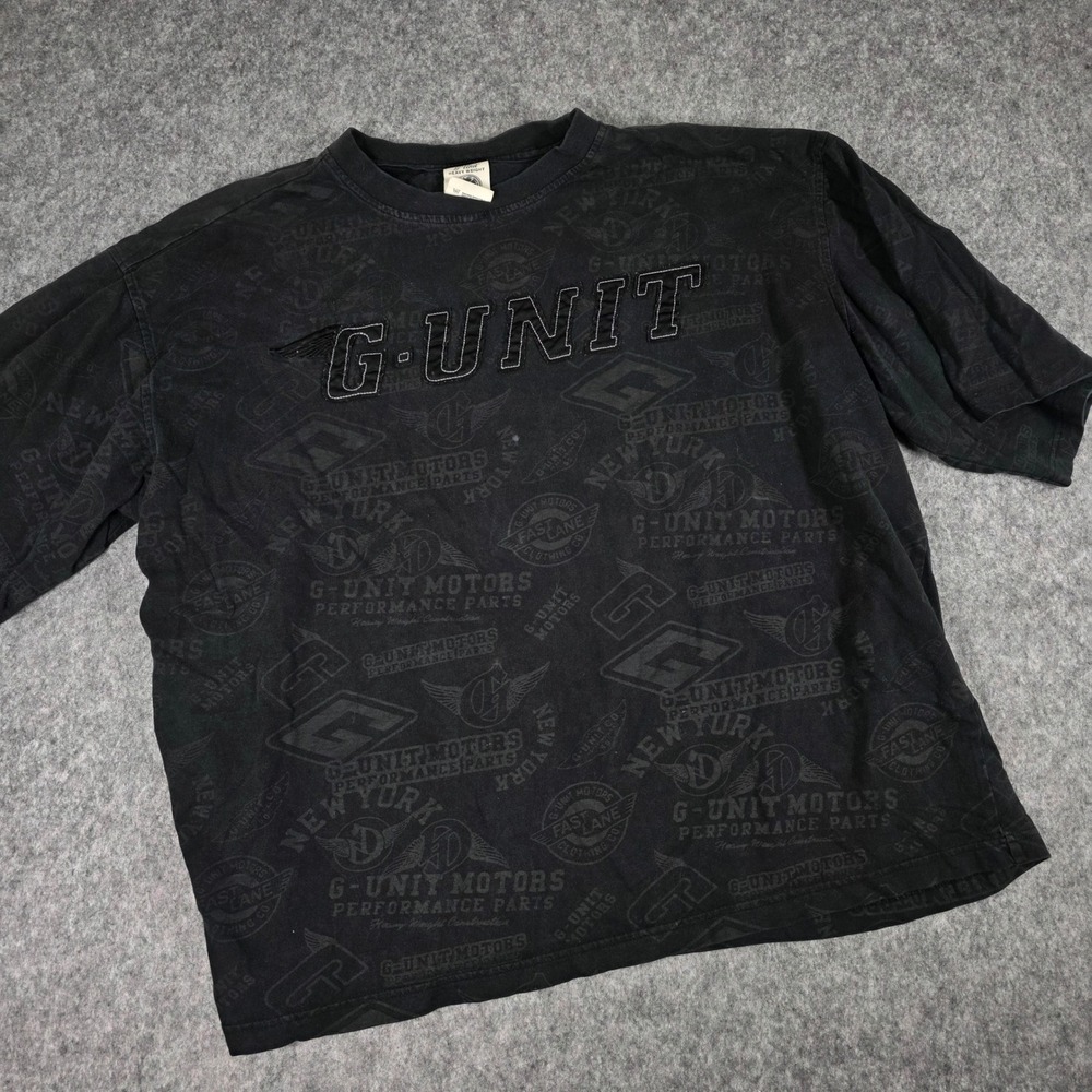 G-Unit T-Shirt Black All Over Print Motors Embroidered Y2K Hip Hop Rap Mens 3XB